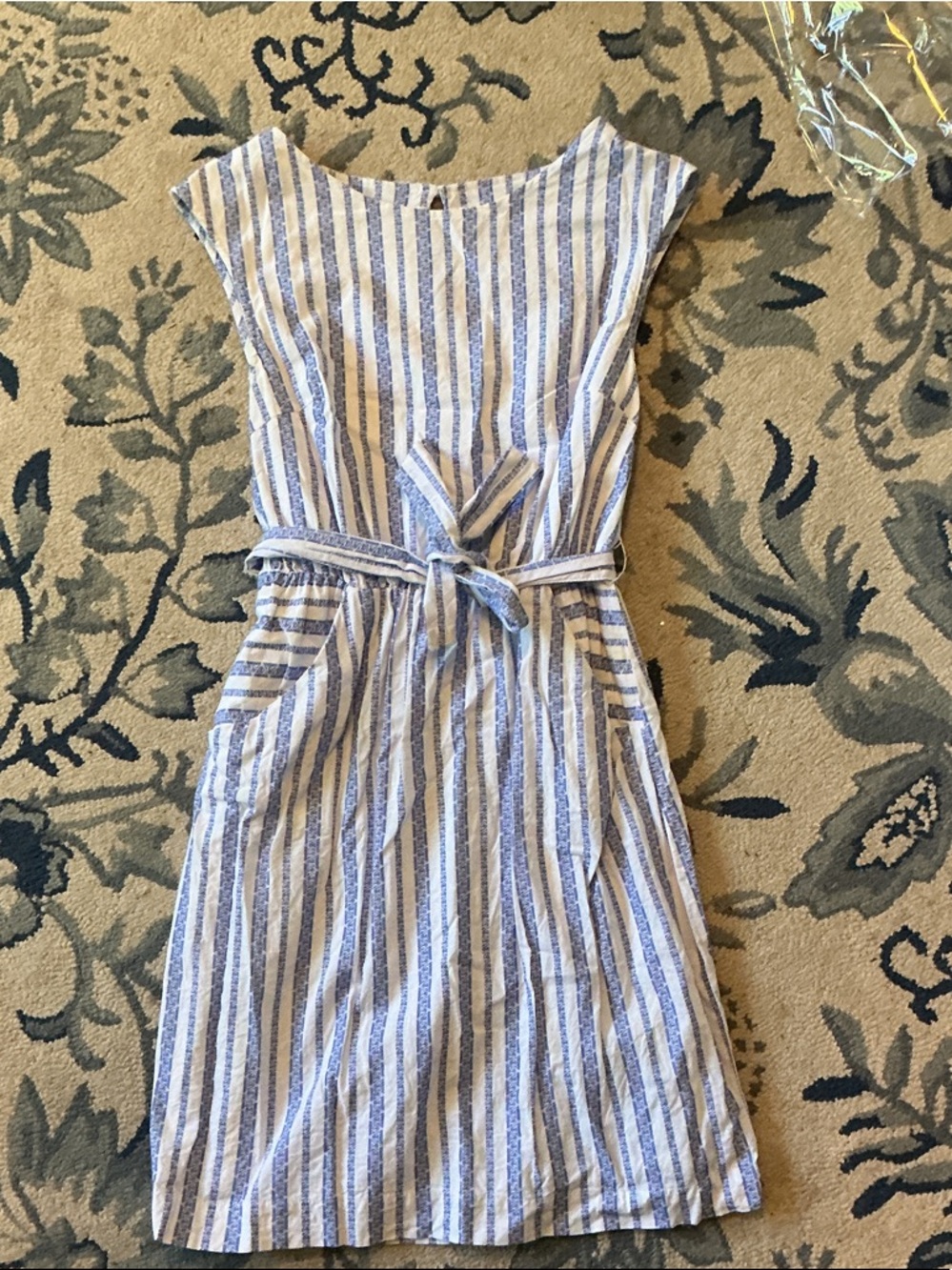 Merona Blue & White Striped Tie-Belt Midi Dress